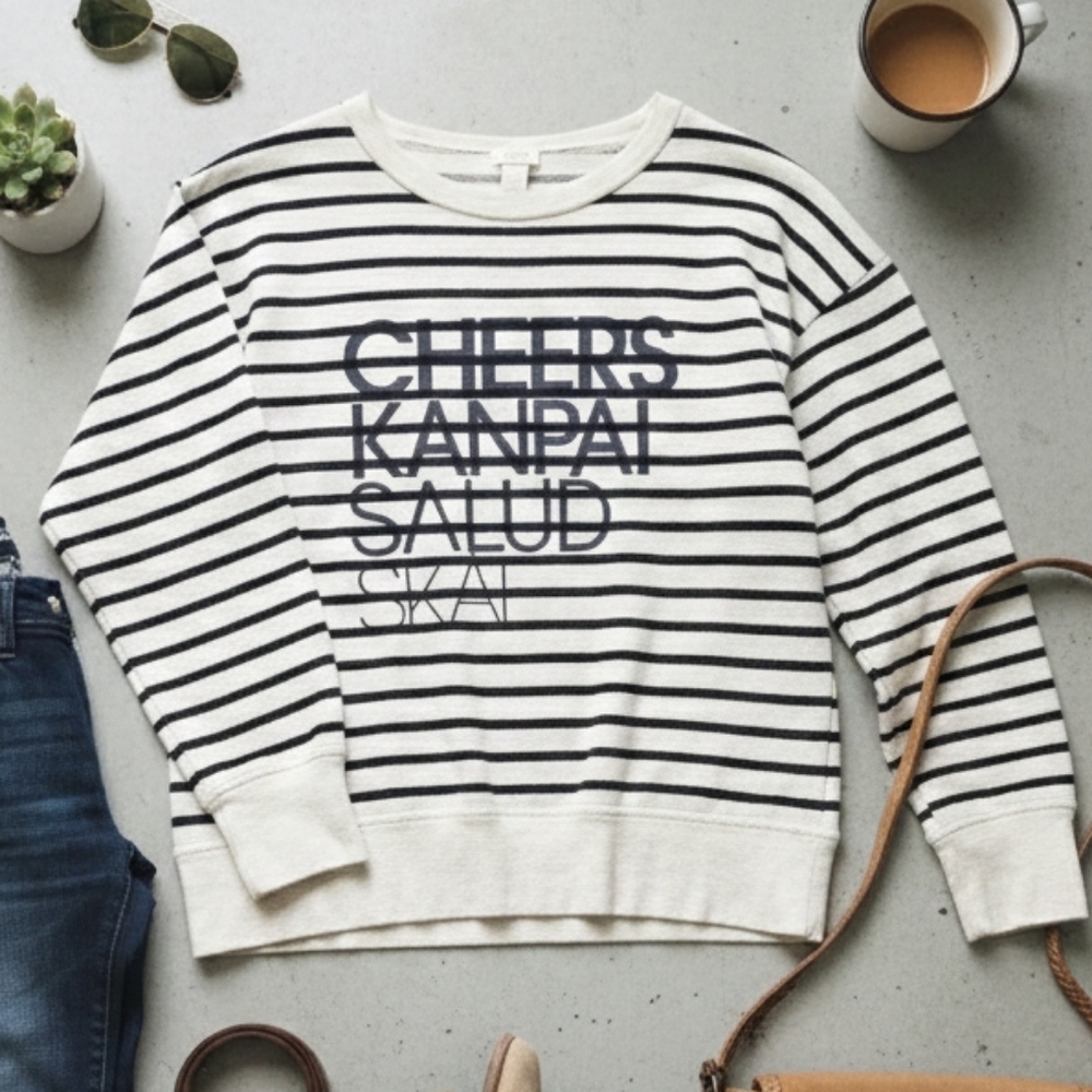 J.Crew Striped Cheers Graphic Sweatshirt - M
